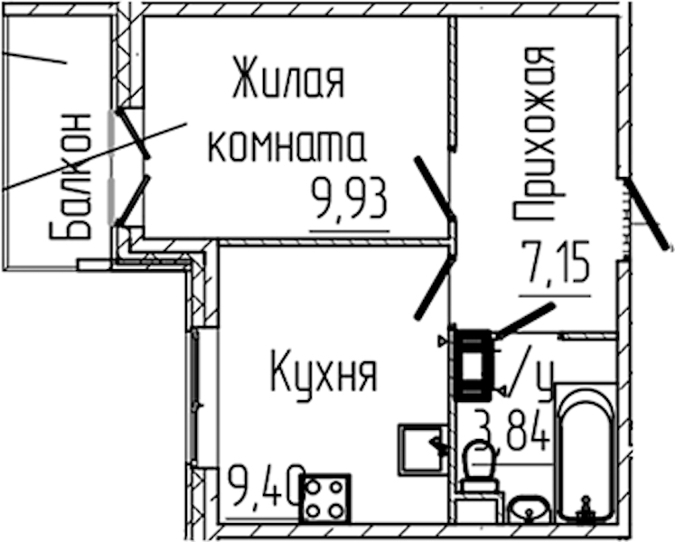 1-комнатная квартира 31.39 м², 6/8 эт., ЖК «SERTOLOVO PARK»